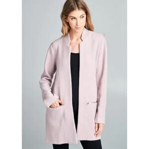 Ellison Blush Fleece Long‎ Open Front Cardigan Zip Pockets SZ S Soft Career